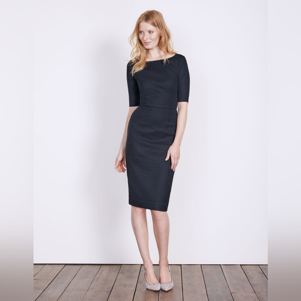 Boden Fleur Fitted Navy Cotton Tweed Dress 6
